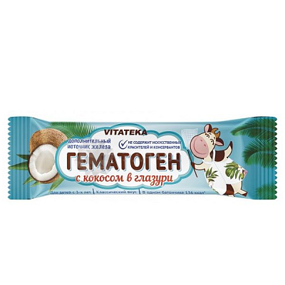 Гематоген с кокосом в шоколадной глазури Vitateka, 40 г.
