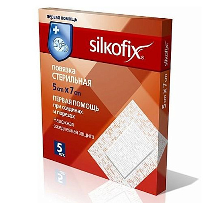 Повязка стерильная адгезивная на нетканой основе 7 x 5 см Silkofix, 5 шт