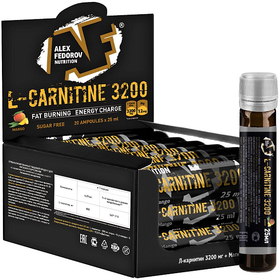 Жиросжигатель L-Carnitine 3200 манго Alex Fedorov Nutrition 25 мл, 20 ампул