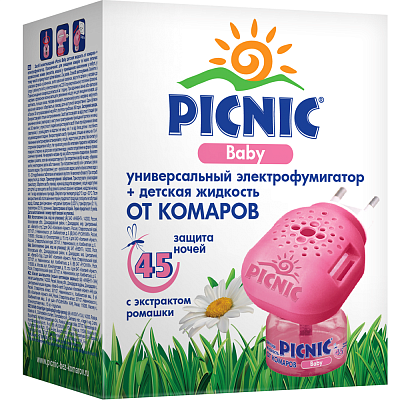 Детский комплект от комаров электрофумигатор + жидкость 45 ночей 30 мл Picnic Baby
