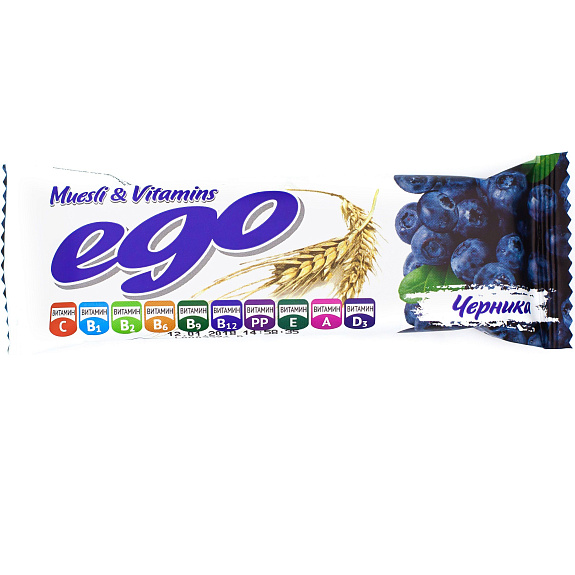 Батончик-мюсли Ego с черникой и витаминами в йогуртовой глазури, 25 г