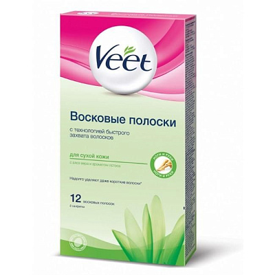 Полоски восковые для депиляции для сухой кожи Veet, 12 шт