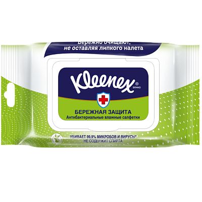 Влажные салфетки бережная защита антибактериальные Kleenex, 40 шт