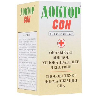 Мягкое успокаивающее Доктор Сон для нормализации сна 0,5 г, 60 капсул