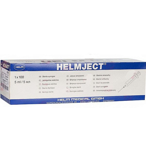 Шприц одноразовый 2-х компонентный Helm 5 мл, 100 шт
