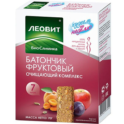 Фруктовый батончик Леовит Очищающий комплекс Худеем за неделю 70 г, 7 шт