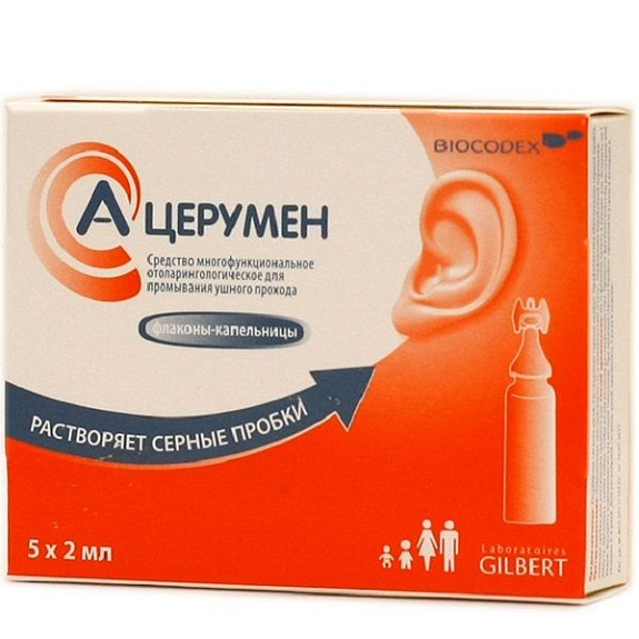 Средство для промывания ушного прохода растворяет серные пробки A-Cerumen, 2 мл 5 шт.