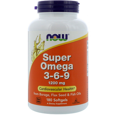Super Omega 3-6-9 Супер Омега 3-6-9 Now Foods 1200 мг, 180 капсул