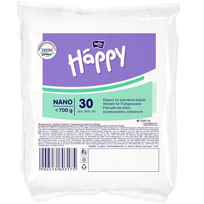 Подгузники для недоношенных детей Bella Baby Happy Nano до 700 г, 30 шт