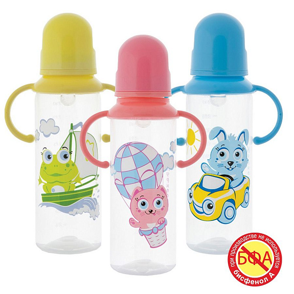 Бутылочка полипропиленовая с широким горлом и силиконовой соской мои первые друзья Курносики, 250 мл
