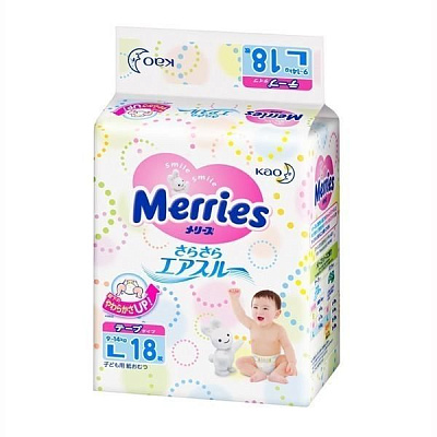 Подгузники для детей L 9-14 кг Merries, 18 шт
