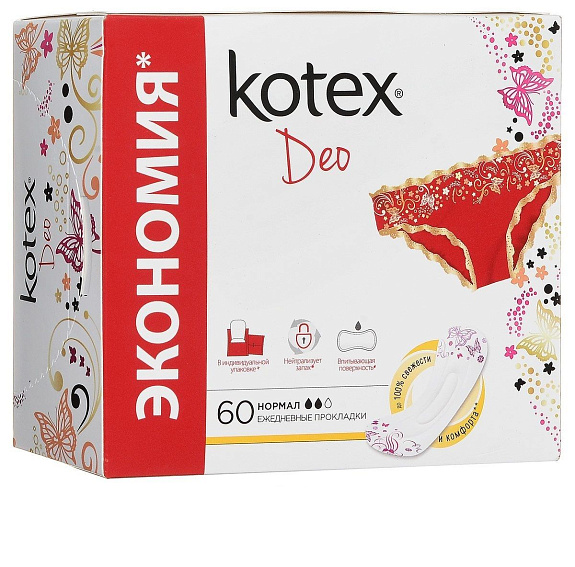 Прокладки ежедневные ультратонкие Deo Kotex, 60 шт