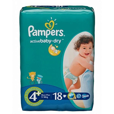 Подгузники для детей Active Baby Maxi Plus Pampers 9-16 кг, 18 шт