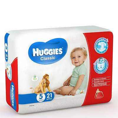 Подгузники Classic 11-25 кг (размер 5) Huggies, 21 шт