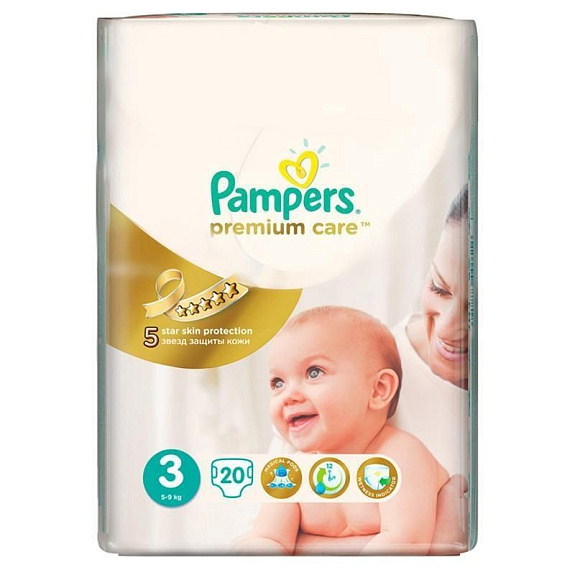 Подгузники для детей Premium Care Midi Pampers 5-9 кг, 20 шт
