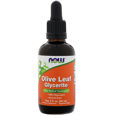 Эктракт оливкового листа в глицерине Olive Leaf Glycerite Now Foods 18%, 60 мл