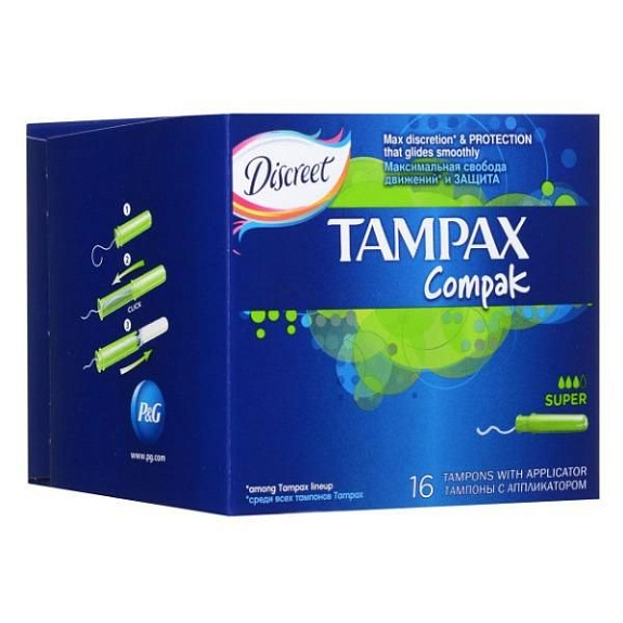 Тампоны гигиенические Compak Super с аппликатором Tampax, 16 шт