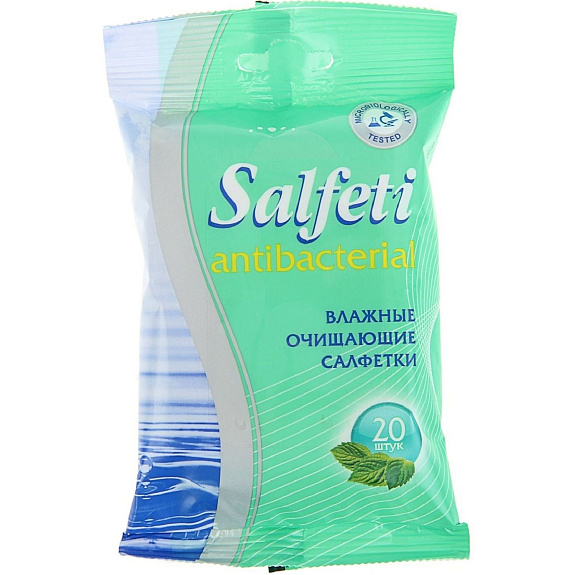 Влажные очищающие антибактериальные салфетки Salfeti antibacterial, 20 шт