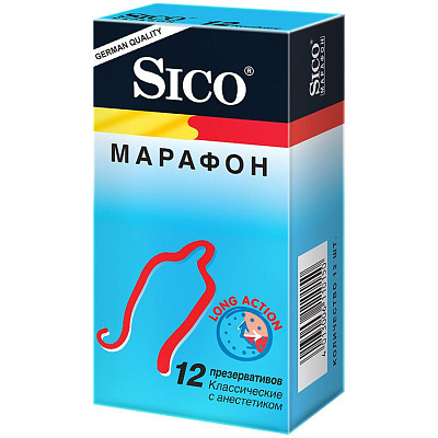 Презервативы марафон классические с бензокаиновой смазкой Sico, 12 шт