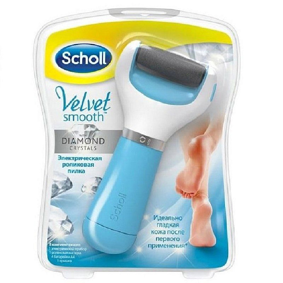 Пилка электрическая роликовая с бриллиантовой крошкой для удаления огрубевшей кожи стоп Scholl цвет голубой, 1 шт