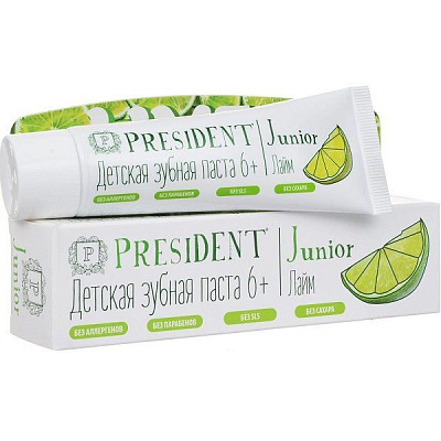 Детская зубная паста President Junior со вкусом лайма от 6 лет, 50 мл