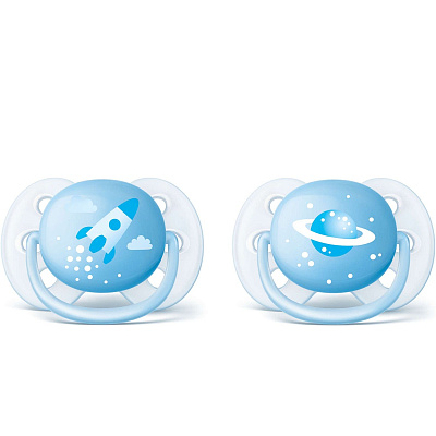 Силиконовая пустышка Avent Ultra Soft для мальчиков 0-6 месяцев SCF222/20, 2 шт