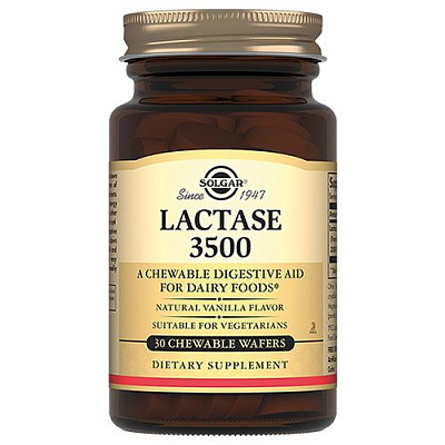 Лактаза 3500, Способствует пищеварению и расщеплению лактозы, 1000 мг, 30 жевательных таблеток