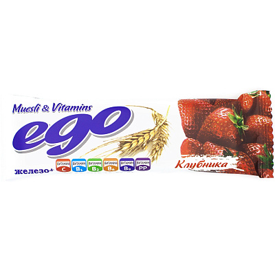Батончик-мюсли Ego клубника с железом и витаминами в йогуртовой глазури, 25 г