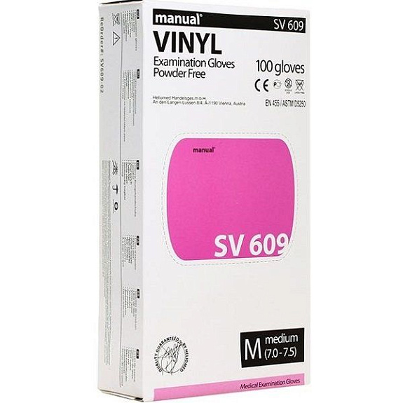 Смотровые нестерильные виниловые перчатки Manual SV609 размер М, 100 шт