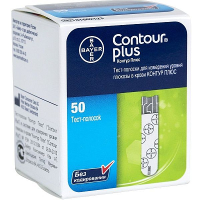 Тест-полоски Contour Plus для измерения уровня сахара в крови, 50 шт
