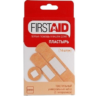 Набор универсальных текстильных лейкопластырей Firstaid, 16 шт