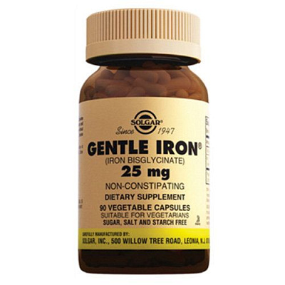 Солгар Легкодоступное железо Джентл Айрон  Укрепляет иммунитет  Solgar  25 мг, 90 капсул