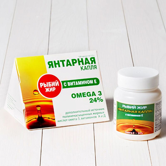 Рыбий жир «Янтарная капля с витамином E» Для сердца и сосудов  ЭККО ПЛЮС  0,3 г, 100 капсул