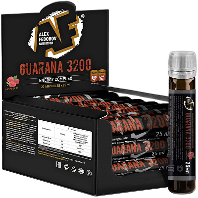 Энергетик растительного происхождения Guarana 3200 малина Alex Fedorov Nutrition 25 мл, 20 ампул