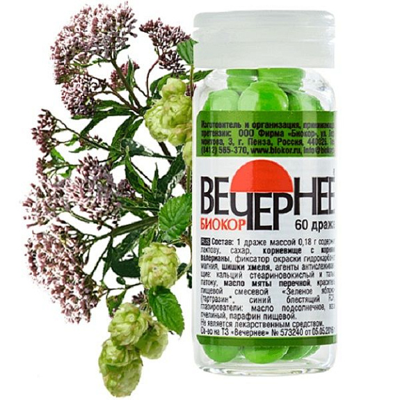 Мягкое успокаивающее средство Вечернее Биокор при стрессе, нарушениях сна и состоянии тревоги, 60 шт