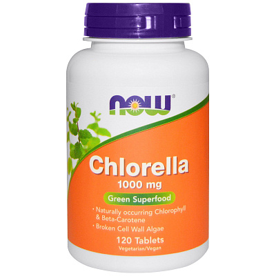 Хлорелла Chlorella богатый источник белка, витаминов и микроэлементов 1000 мг Now Foods, 120 шт