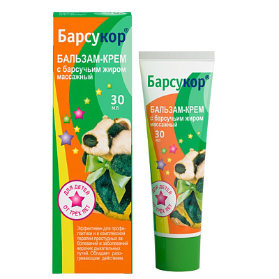 Барсукор бальзам-крем детский массажный с барсучьим жиром Дина+, 30 мл