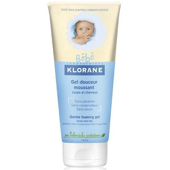 Гель для волос и тела bebe мягкий пенящийся с экстрактом календулы Klorane, 200 мл