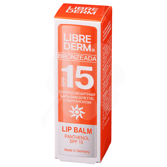 Солнцезащитный бальзам для губ с пантенолом Librederm Bronzeada SPF15, 4 г