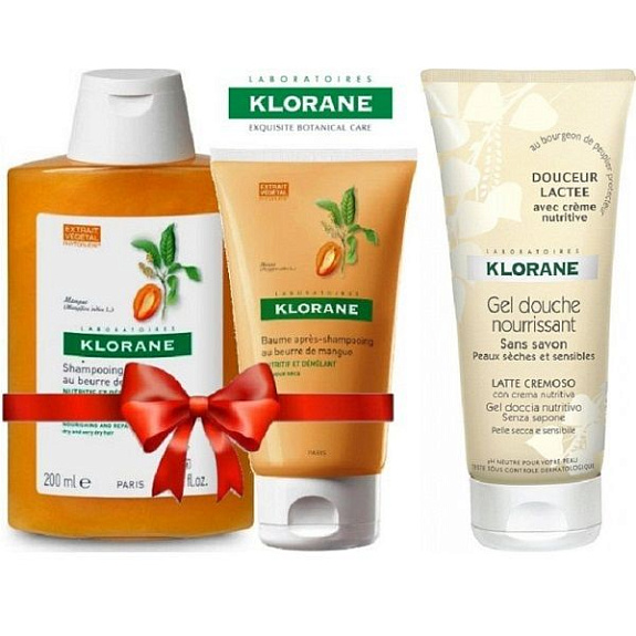 Набор Klorane манго: шампунь, 200 мл + бальзам-кондиционер, 150 мл + гель для душа Молочная нежность, 200 мл