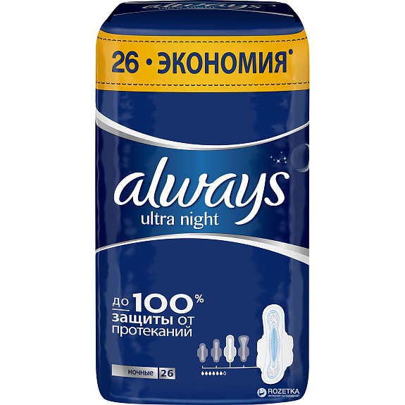 Прокладки гигиенические с крылышками Ultra Extra Night ароматизированные Always, 26 шт