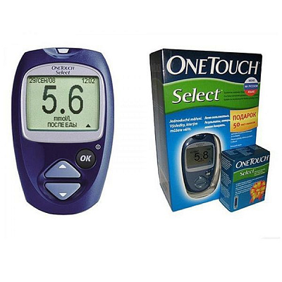 Глюкометр  определение уровня глюкозы в сыворотке  крови, One Touch Select