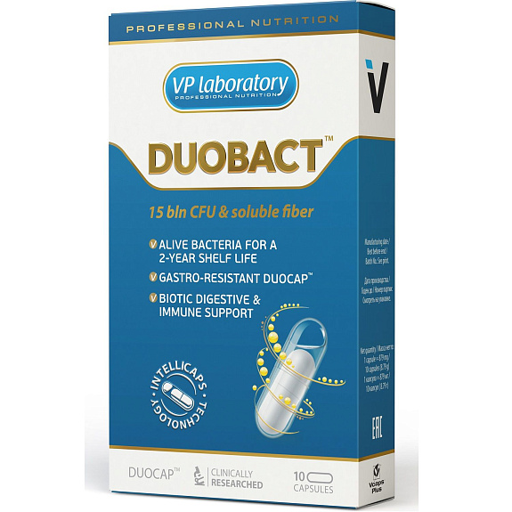 Duobact комбинация пребиотических волокон и живых пробиотических бактерий Vplab 879 мг, 10 шт