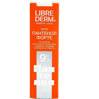 Крем Librederm Пантенол Форте 9% при нарушении целостности кожных покровов, 30 мл