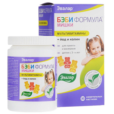 Бэби формула Мишки мультивитамины + йод и холин Эвалар 2 г, 30 шт