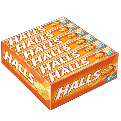 Карамель леденцовая Halls со вкусом имбиря и мандарина, 12 упаковок по 25 г