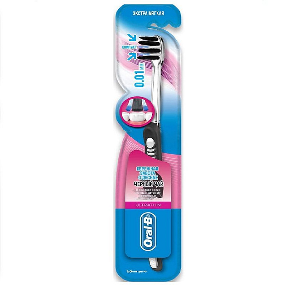 Зубная щетка UltraThin бережная забота о деснах черный чай экстра мягкая Oral-B, 1 шт