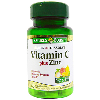 Витамин C плюс цинк Nature's Bounty, 750 мг, 60 быстрорастворимых таблеток