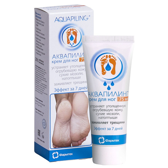 Крем для ног борется с огрубевшей сухой кожей стоп Аквапилинг, 75 мл