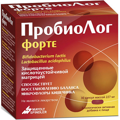 Пробиолог Форте для восстановления баланса микрофлоры кишечника 227 мг, 30 капсул